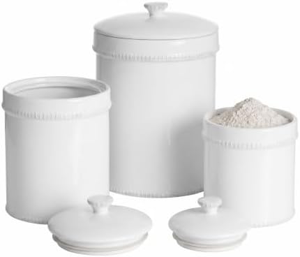 American Atelier Kitchen Ceramic Canister w/Lids Bianca Dash White, 3PC by American+Atelier
