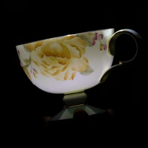 KAMMAK Tea Cups Set of 2,Ceramic Floral Pattern Demitasse Cup - Image 5