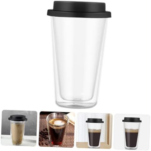 KICHOUSE Glass Coffee Mug with Silicone Lid 350ml Black Double Wall - Image 7
