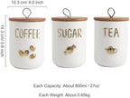 YYW Kitchen Canisters for Countertop, White Airtight Ceramic Canister with Seal Wooden Lid Storage Container for Coffee Bean Ground Coffee Sugar and Tea (Three piece) - Image 2
