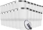 30oz Stainless Steel Travel Mug with Lid, 25 Pack Double Wall Vacuum Insulated Bulk Tumbler, Powder Coated Coffee Cup Suitable for Vehicle Cup Holders (White) by Deitybless