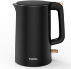 Electric Tea Kettle, 1.7L Stainless Steel Cool Touch Double Wall, Hot Water Boiler, 1500W Fast Boiling, Boil Dry Protection, BPA-Free, Black by Yoochu