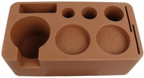 Non-Slip Coffee Tamper Kit Organizer | Perforated Dot Texture Pads, pressing Station Base, Silicone pressing Mat with Portafilter Stand, for home use, Brown by Unknown