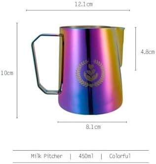 350/450/600ml Milk Steaming Frothing Pitcher Stainless Steel Milk Jug Pull Flower Cup for Espresso Coffee(450ml Colorful) - Image 2