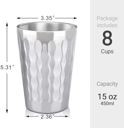 Beasea Stainless Steel Cups 15 oz, 8 Pack Large Stackable Stainless Steel Tumbler Bulk Double Wall Insulated Metal Pint Glasses Tin Cups for Drinking Home Restaurant Office Party Camping - Image 2
