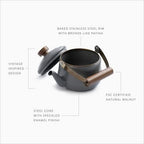 Barebones Enamel Teapot - Vintage Inspired Design - Baked Stainless Steel Rim - FSC Certified Natural Walnut Handle Tea Kettle - 1.5 Liters, 6 Cups (Slate Gray) - Image 4