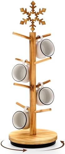 DoubleFill Christmas Tree Coffee Mug Holder 8 Hooks Snowflake Mug Holder for Countertop Snowflake Cup Rack Wood Christmas Tree Display for Winter Kitchen Coffee Accessories by DoubleFill