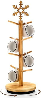 DoubleFill Christmas Tree Coffee Mug Holder 8 Hooks Snowflake Mug Holder for Countertop Snowflake Cup Rack Wood Christmas Tree Display for Winter Kitchen Coffee Accessories by DoubleFill