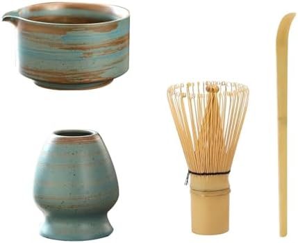 4PCS Matcha Tea Set Whisk Teaspoon Sets Indoor Beverage Shop Tea-making Tools Accessories(Blue) by Unknown