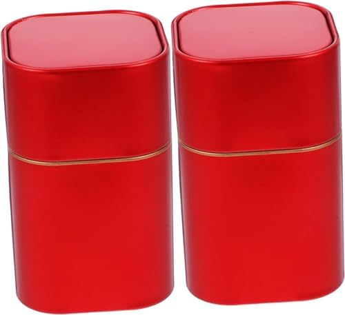 2pcs Tea Loose Leaf Tea Storage Travel Coffee Containers Tea Bag Storage Square Metal Tin Sealed Dry Fruit Jar Metal Tea Canister Tinplate Tea Tin Portable Office Tin Can-Red by Unknown