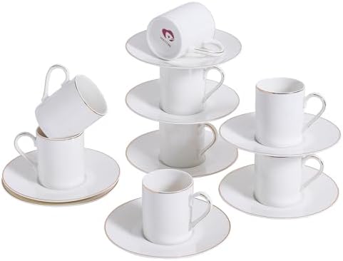 White Porcelain 8-Piece Espresso Cup Set - 3.3oz Demitasse Cups by PRECITIME