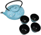 Ebros Gift Oriental Tetsubin Traditional Cast Iron Tea Pot With 4 Cups And Strainer Set 27oz Enameled Interior Home Decor Asian Living Gift And Housewarming (Turquoise Blue Auspicious Koi Fishes) - Image 4