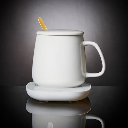 Warm & Cozy Mug Warmer Set - 14 oz White Ceramic Coffee Cup with Lid and Electric Mug Warmer - Image 4