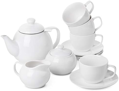 BTaT Royal Tea Set - 4 Porcelain Tea Cups (8oz), Pot (32oz), Creamer & Sugar Set by BrewToATea