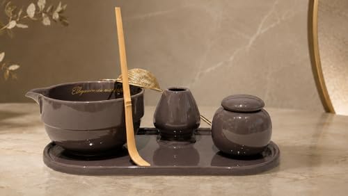 Dark Taupe 7-Piece Matcha Tea Set with Bowl & Bamboo Whisk - Image 4