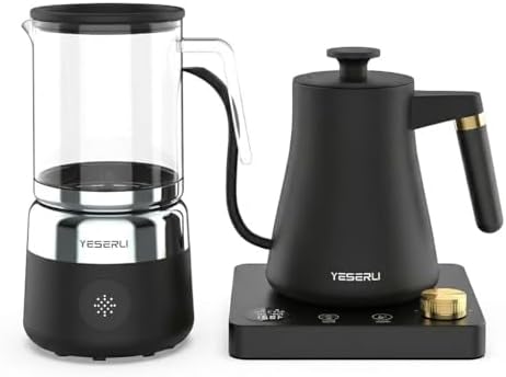 Ultimate Home Barista Bundle: 1200W Gooseneck Electric Kettle & 5-in-1 Milk Frother Set - Precision Pour Over Coffee Maker with ±1°F Temp Control plus Automatic Hot/Cold Foam Steamer for Latte by YESERLIUS