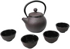 Ebros Gift Traditional Oriental Tetsubin Small Cast Iron 10oz Teapot With Strainer And 4 Mini Tea Cups 1oz Asian Fusion Housewarming Tea Service Drinkware Accent (Textured Dark Brown) - Image 6