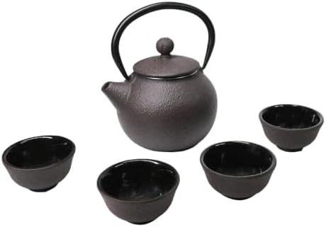 Ebros Gift Traditional Oriental Tetsubin Small Cast Iron 10oz Teapot With Strainer And 4 Mini Tea Cups 1oz Asian Fusion Housewarming Tea Service Drinkware Accent (Textured Dark Brown) - Image 6