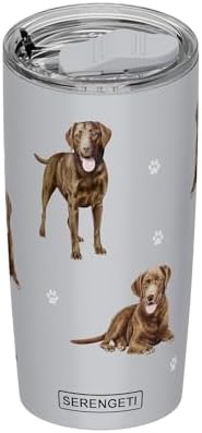 SERENGETI Chocolate Labrador 20 Oz. Stainless Steel, Vacuum Insulated Tumbler with Spill Proof Lid - 3D Print - Insulated Travel mug for Hot or Cold Drinks (Labrador Chocolate Tumbler) by ESPETS