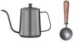 Easyworkz Gage Gooseneck Pour Over Coffee Kettle 12 oz (Black), Bundled with Easyworkz Retro Stainless Steel Coffee Spoon With Black Walnut Handle,10g - Measuring Spoon (Gunmetal) by Easyworkz