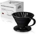 Black Ceramic V60 02 Dripper for Filter Coffee, Smooth Finish, 0-199ml Capacity, Includes Care Instructions by Unknown