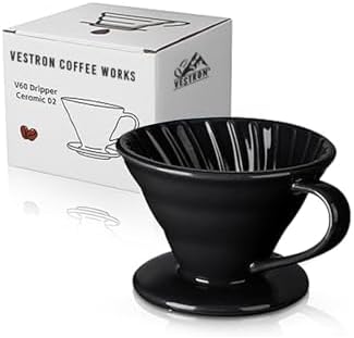 Black Ceramic V60 02 Dripper for Filter Coffee, Smooth Finish, 0-199ml Capacity, Includes Care Instructions by Unknown
