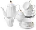 BTaT- Classic tea set, 13 pcs, Tea Cups (7oz), Tea Pot with Stainless Steel Infuser (32oz), Creamer and Sugar Set, Porcelain Tea Set, White Tea Set, Tea Pot Sets with Cups by BrewToATea