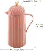 WOLFF - Bird Thermal Coffee Carafe - Hot or Cold Drinks, Plastic Exterior and Glass Insulation Lining Flask Coffee Dispenser, Thermal Bottle for Beverages, Tea and Water Pitcher- Pink, 34floz/1L - Image 4