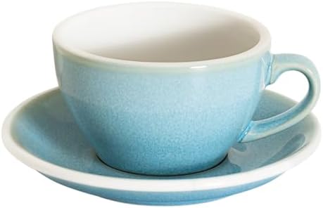 Loveramics Coffee Cup Ceramic, 8 oz Latte Art Cup with Saucer for Cappuccino, Tea, Espresso, Thick - walled stoneware Cappuccino mug Set for Cafe and Barista - Potters Colours (Ice Blue, 8OZ) by LoveramicsUSA