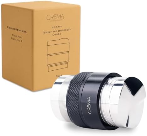 CREMA Coffee Products 45.5mm Hand Tamper & Distributor V2 for Flair| Compatible w/Flair Pro and Pro 2 | Double-Sided, Adjustable Depth Tool | Durable 304 Stainless Steel | Black by CremaCoffeeProducts