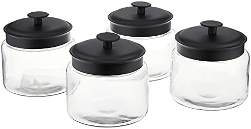 Anchor Hocking Montana Glass Jars with Fresh Sealed Lids, Black Metal, 48 oz (Set of 4) - by AnchorHocking