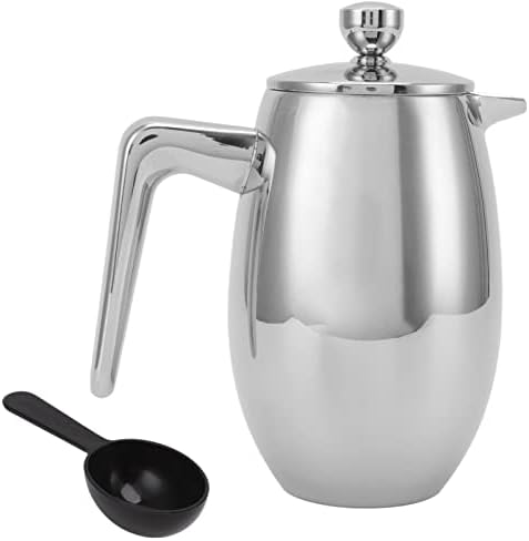 304 Grade Stainless Steel Insulated Coffee Press with Spoon, French Press Coffee Maker, Cold Brew Heat Resistant Thickened Borosilicate Coffee Pot for Camping Travel(11 8OZ/350ML), French Press c by Pilipane