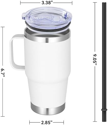 20 oz Stainless Steel Tumbler with Handle Bulk Metal Insulated Tumblers Travel Coffee Mug with Handle Double Wall Tumbler Cup with Lid and Straw, White 6 Pack - Image 4