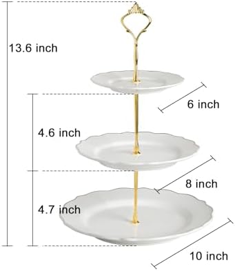 Sweejar 3 Tier Ceramic Cake Stand Wedding, Dessert Cupcake Stand for Tea Party Serving Platter(Rose) - Image 3