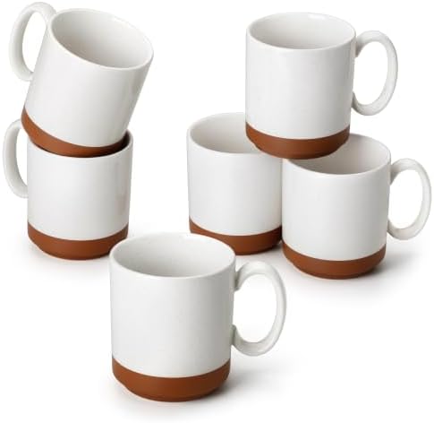 MALACASA 16oz Ceramic Coffee Mugs Set of 6, Khaki White by MALACASA