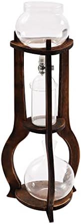 Iced Coffee Cold Brew Drip Tower Coffee Maker, Wooden Ice Coffee Machine, Stainless Steel and Borosilicate Glass, Long Neck Sharing Pot, with Measuring Spoon (Brown) - Image 2