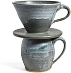 American Handmade Coffee Pour Over Set by Dock 6 Pottery, Barrel Mug with Dripper, Lead-Free Glaze, Lakeshore Gray by The+Barrington+Garage