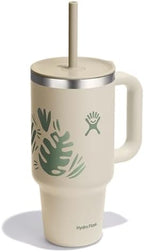 Hydro Flask Travel Tumbler with Handle, Lid and Straw - Insulated Stainless Steel in 32 Oz Botanical Bliss Coconut - Image 2