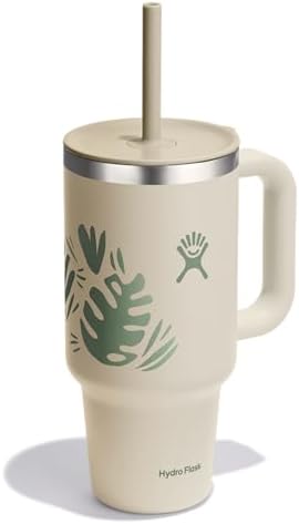 Hydro Flask Travel Tumbler with Handle, Lid and Straw - Insulated Stainless Steel in 32 Oz Botanical Bliss Coconut - Image 2