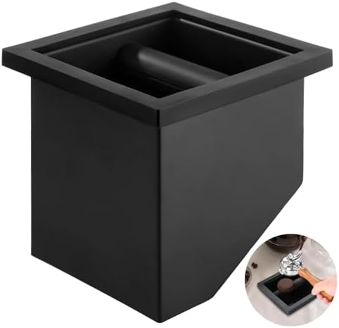Espresso Coffee Ground Knock Box Chute, Desktop Knocking Residue Box with Rubber Bar, Square Bottomless Waste Bucket, Compact Barista Tool for Home, Café, Office - Image 6