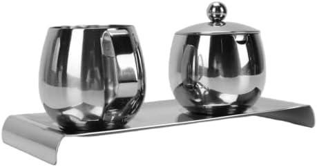 GOTOTOP Stainless Steel Milk Frothing Pitcher Set 300ml with Spout for Latte Art, Coffee Creamer Container, Sugar Bowl and Tray - Image 3