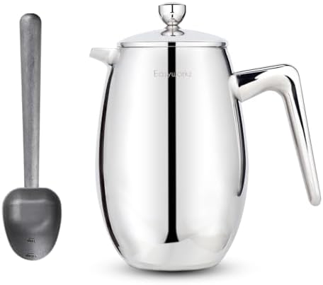 Easyworkz Stainless Steel Long Hollow Handle Coffee Scoop,7g Measuring Spoon,Vintage, Bundled with Nando French Press 23 oz Double Wall Insulated Thermal Coffee Maker by Easyworkz
