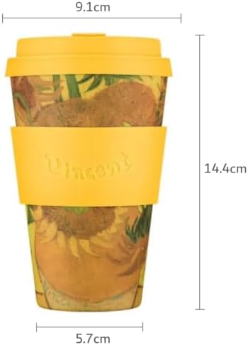 Ecoffee Cup 14oz (400ml) Van Gogh Reusable Coffee Cup – PLA Plant-Based Travel Mug with Silicone Lid, Melamine Free & Dishwasher Safe – Sunflowers - Image 7