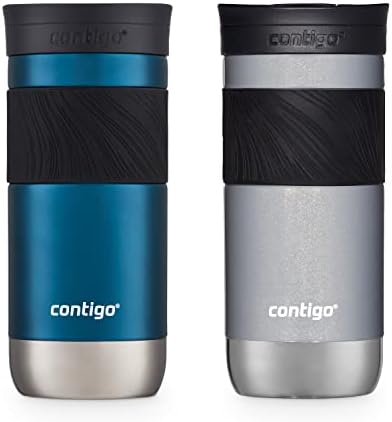 Contigo Byron 2.0 Snapseal Insulated Stainless Steel Travel Mug with Grip 2-pack, 16oz, Blueberry Satin & Gold Morel by Contigo