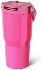 BrüMate Resa Flip 20oz Kids Travel Tumbler with Covered Flip Down Straw | 100% Leakproof Water Bottle | Insulated Stainless Steel | Cup Holder Friendly Silicone Base | 20oz (Neon Pink) - Image 2