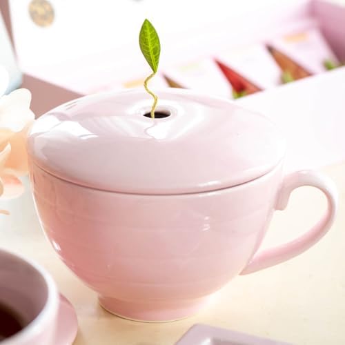 Tea Forte Porcelain Tea Cup and Lid, Steeps 8 oz., Microwave & Dishwasher Safe, Café Cup Rose Pink (Pack of 4) - Image 4