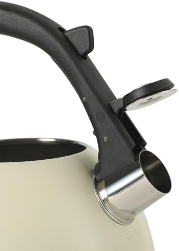 Mr. Coffee Clarefield 2.4 Qt Whistling Tea Kettle – Linen White Stovetop Water Kettle with Lid, Heat-Resistant Nylon Handle and Knob, Stainless Steel Trim - Image 4