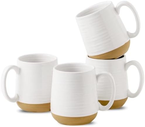 HASENSE Coffee Mugs Set of 4, 15oz Ceramic Coffee Cups with Handle, Two-Tone Design for Cappuccino Latte Tea, Large Microwave Dishwasher SafeMug Set, Housewarming Gift, Creamy White by Hasense