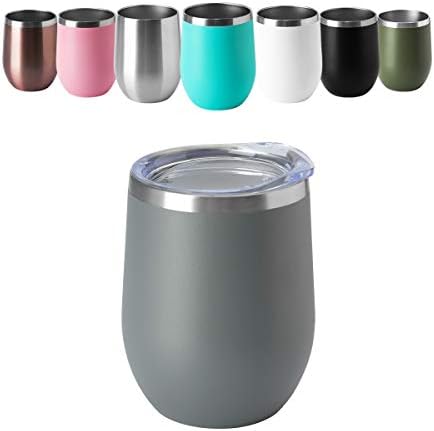 HASLE OUTFITTERS 12oz Wine Tumbler with Lid Stemless Wine Glasses Double Wall Vacuum Travel Mugs stainless steel Coffee Cup for Cold & Hot Drinks Wine Coffee Cocktails Beer 12 Pack Grey - Image 2
