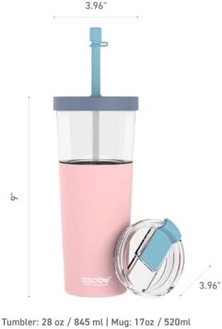 asobu ClearInsulation Straw Tumbler Marina a Tritan 28 oz Tumbler with 17 Oz Stainless Steel Insulated Sleeve for Ice Coffee or Hot Tea with a Flexi Straw Spill Proof Lid and a Flip Open Lid,Pink - Image 6